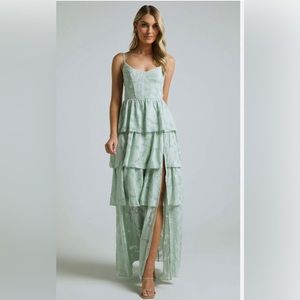 Showpo sage green layered maxi dress